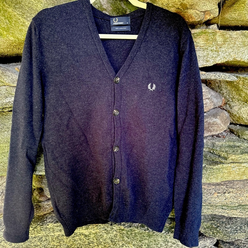Fred Perry schoolboy Made in England 100% Lamb Wool cardigan